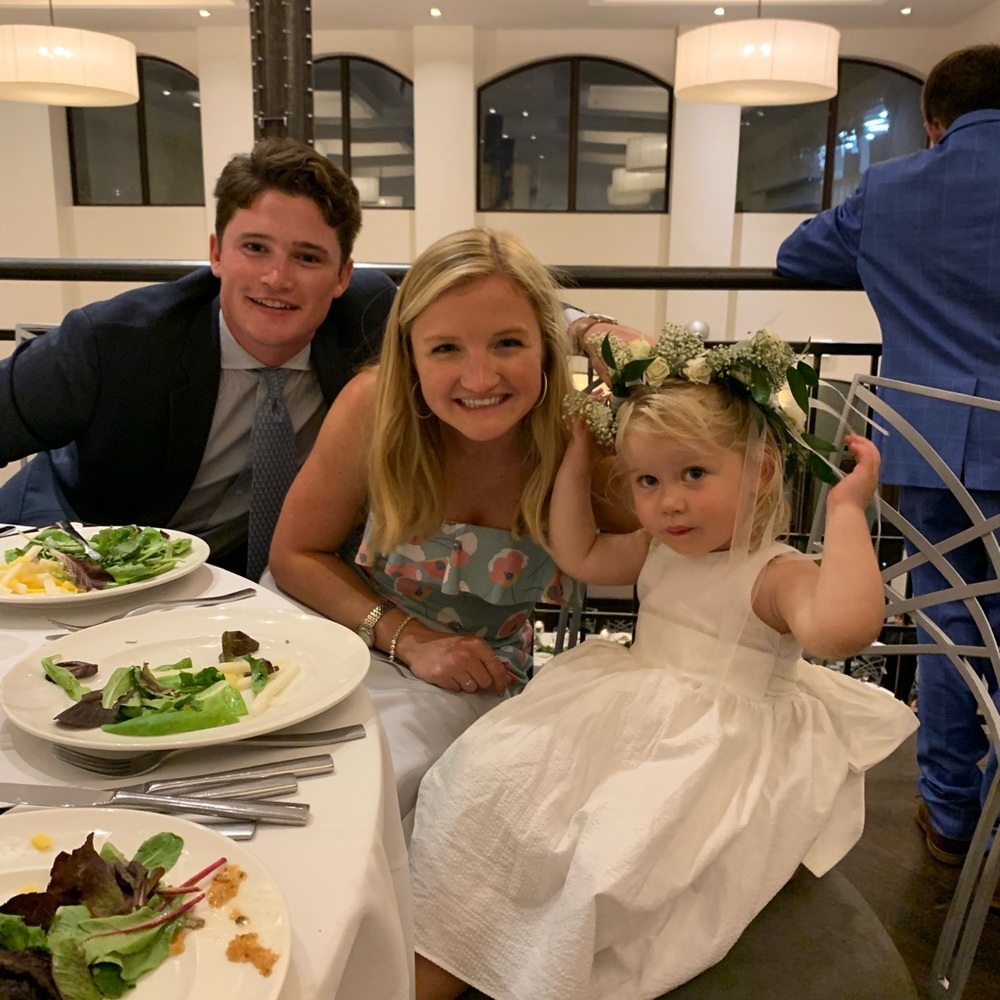 white seersucker flowergirl dress w/ raw silk tie